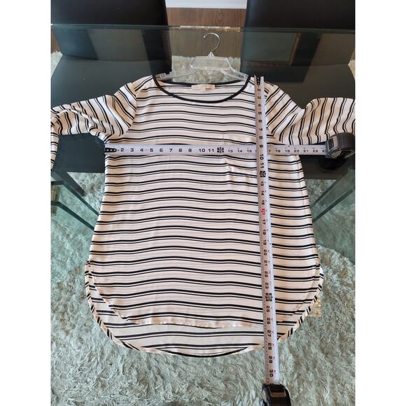 Loft Blouse Women's Size M White Black Striped Long Sleeve Button Cuff Top - Picture 11 of 11